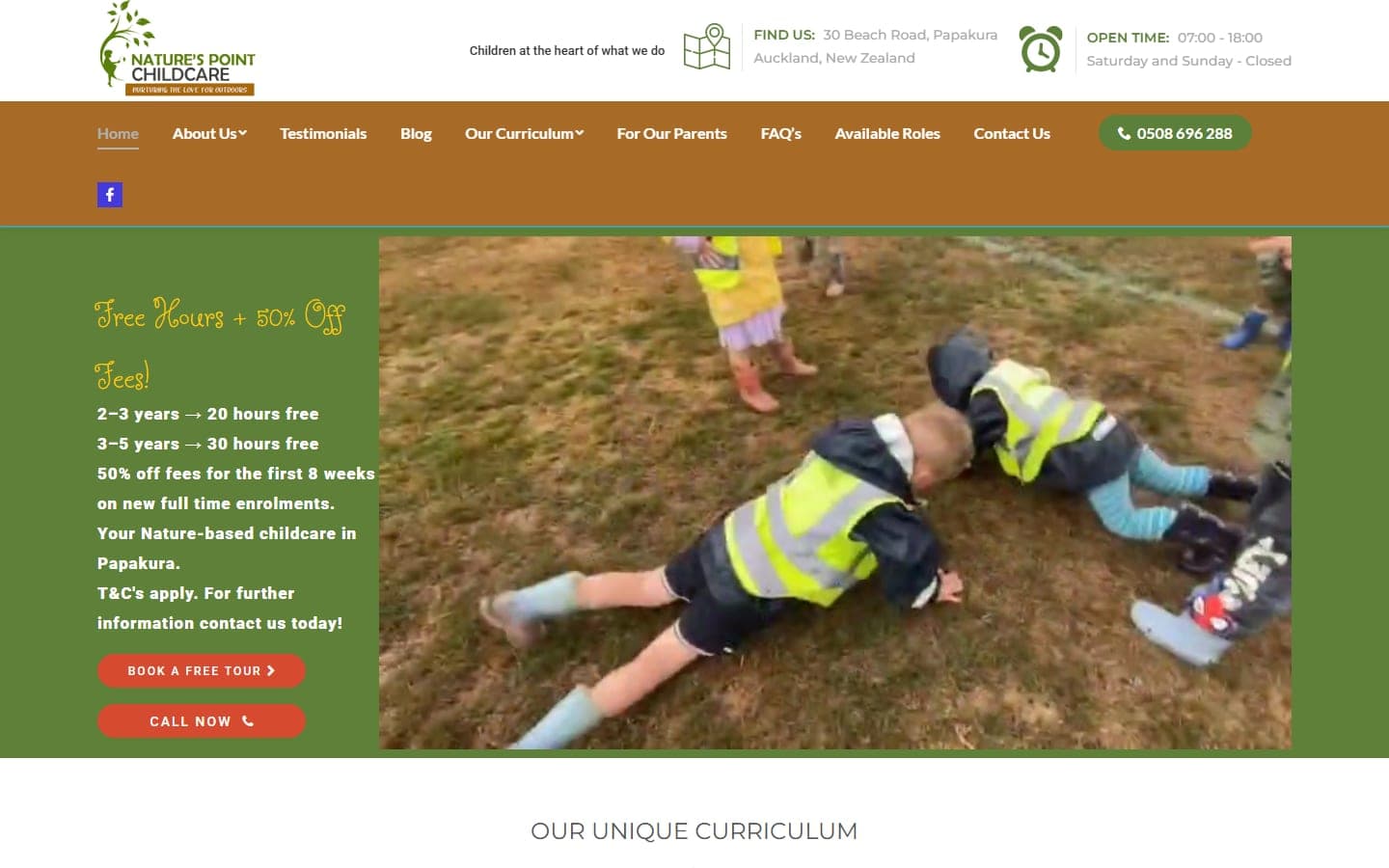 Homepage of the Nature's Point Childcare website